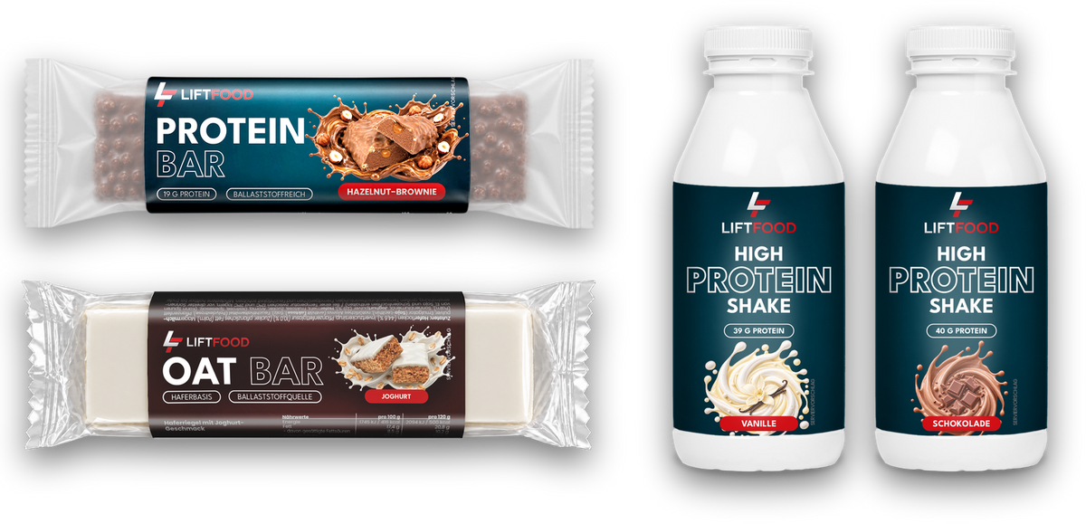 LIFTFOOD Protein Bar, Oat Bar und High Protein Shake